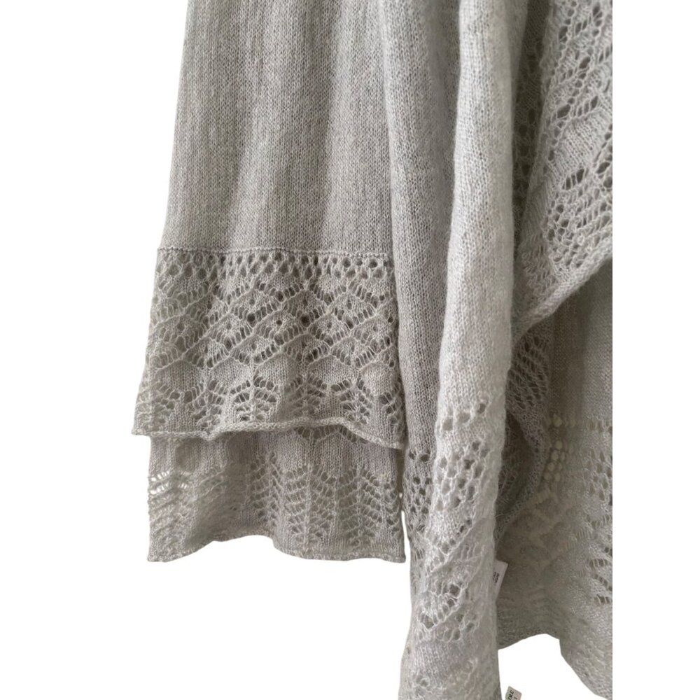 Loft Gray Open-Front Knit Cardigan Sweater L Lace Detail Long Sleeve - Picture 9 of 16